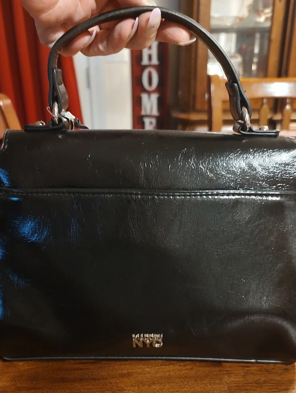 Madden NYC Black Patent Leather Top-Handle Satchel